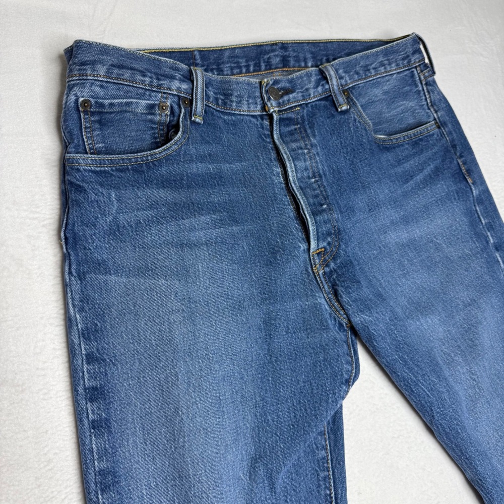Levi Strauss Co 501 Mens Jeans Button Fly Blue Wash W34 L36 Straight Leg Denim